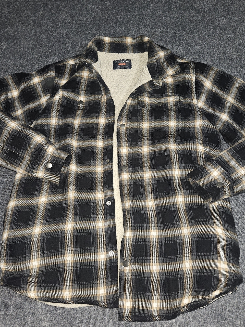 The Children's Place Black & Tan Sherpa-Lined Plaid Jacket